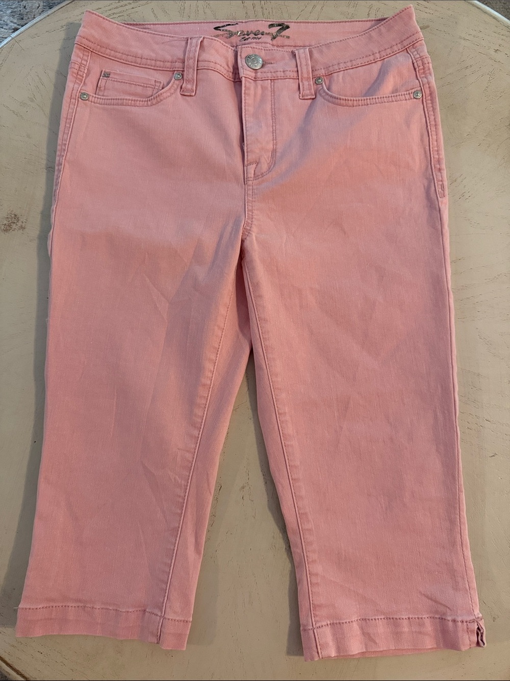 7 For All Mankind pink cropped capri jean pants size 6 Audrey Skimmer